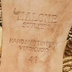 Pre Owned Malone Souliers Beige/Gold Straw and Woven Fabric Maisie Mules Size 41