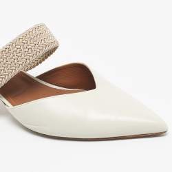 Pre Owned Malone Souliers Cream Raffia and Leather Maisie Mules Size 42