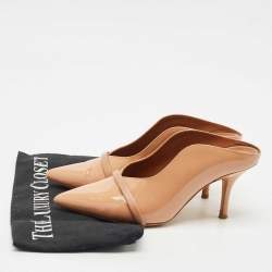 Pre Owned Malone Souliers Beige Patent Leather Constance Heel Mules Size 35.5