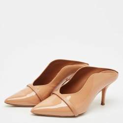 Pre Owned Malone Souliers Beige Patent Leather Constance Heel Mules Size 35.5