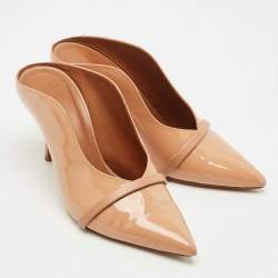 Pre Owned Malone Souliers Beige Patent Leather Constance Heel Mules Size 35.5