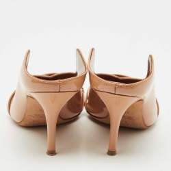 Pre Owned Malone Souliers Beige Patent Leather Constance Heel Mules Size 35.5