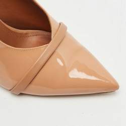 Pre Owned Malone Souliers Beige Patent Leather Constance Heel Mules Size 35.5