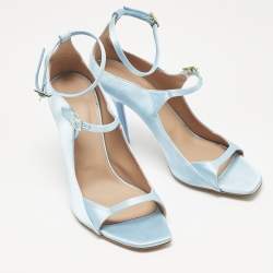 Pre Owned Malone Souliers Blue Satin Riley 90 Ankle Strap Sandals Size 39