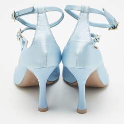 Pre Owned Malone Souliers Blue Satin Riley 90 Ankle Strap Sandals Size 39