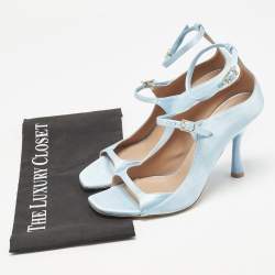 Pre Owned Malone Souliers Blue Satin Riley 90 Ankle Strap Sandals Size 39