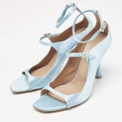 Pre Owned Malone Souliers Blue Satin Riley 90 Ankle Strap Sandals Size 39