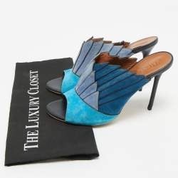 Pre Owned Malone Souliers Blue Suede Colorblock Mules Size 39
