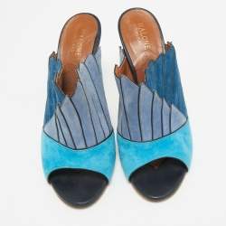 Pre Owned Malone Souliers Blue Suede Colorblock Mules Size 39