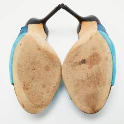 Pre Owned Malone Souliers Blue Suede Colorblock Mules Size 39