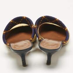 Pre Owned Malone Souliers Yellow/Navy Blue Raffia and Cord Maisie Pointed Toe Mules Size 39