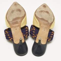 Pre Owned Malone Souliers Yellow/Navy Blue Raffia and Cord Maisie Pointed Toe Mules Size 39