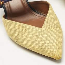 Pre Owned Malone Souliers Yellow/Navy Blue Raffia and Cord Maisie Pointed Toe Mules Size 39