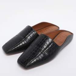 Pre Owned Malone Souliers x Deveaux New York Black Croc Embossed Leather Mules Size 35