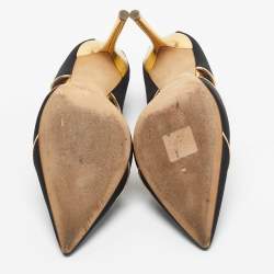 Pre Owned Malone Souliers Black/Gold Satin And Leather Imogen Pointed Toe Sandals Size 37