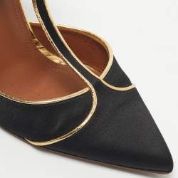 Pre Owned Malone Souliers Black/Gold Satin And Leather Imogen Pointed Toe Sandals Size 37