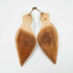 Pre Owned Malone Souliers White Leather and Patent Leather Penelope Pumps Size 38.5