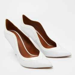 Pre Owned Malone Souliers White Leather and Patent Leather Penelope Pumps Size 38.5