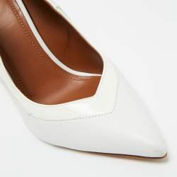 Pre Owned Malone Souliers White Leather and Patent Leather Penelope Pumps Size 38.5