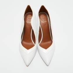 Pre Owned Malone Souliers White Leather and Patent Leather Penelope Pumps Size 38.5