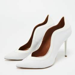 Pre Owned Malone Souliers White Leather and Patent Leather Penelope Pumps Size 38.5