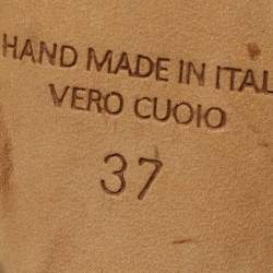 Pre Owned Malone Souliers Gold/Burgundy Velvet and Leather Maureen Mules Size 37