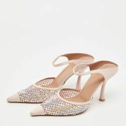 Pre Owned Malone Souliers Pink Mesh and Satin Crystal Embellished Vega Mules Size 40