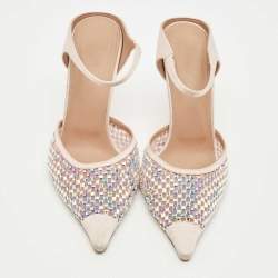 Pre Owned Malone Souliers Pink Mesh and Satin Crystal Embellished Vega Mules Size 40