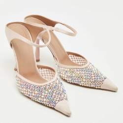 Pre Owned Malone Souliers Pink Mesh and Satin Crystal Embellished Vega Mules Size 40