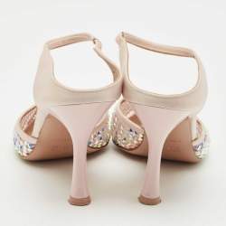 Pre Owned Malone Souliers Pink Mesh and Satin Crystal Embellished Vega Mules Size 40