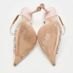 Pre Owned Malone Souliers Pink Mesh and Satin Crystal Embellished Vega Mules Size 40