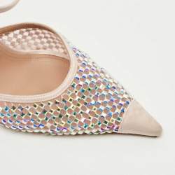 Pre Owned Malone Souliers Pink Mesh and Satin Crystal Embellished Vega Mules Size 40