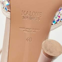 Pre Owned Malone Souliers Pink Mesh and Satin Crystal Embellished Vega Mules Size 40