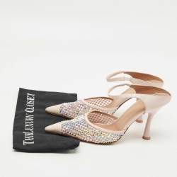 Pre Owned Malone Souliers Pink Mesh and Satin Crystal Embellished Vega Mules Size 40