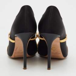 Pre Owned Malone Souliers Black/Gold Satin and Leather Maureen Flat Mules Size 39