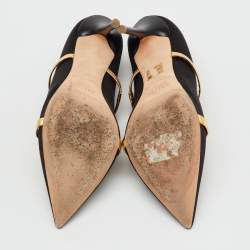 Pre Owned Malone Souliers Black/Gold Satin and Leather Maureen Flat Mules Size 39