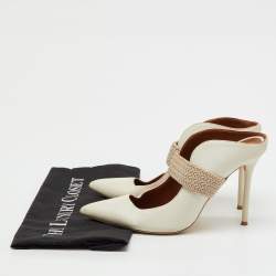 Pre Owned Malone Souliers by Roy Luwolt Off White/Beige Leather Mara Mules Size 39.5