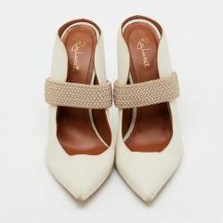 Pre Owned Malone Souliers by Roy Luwolt Off White/Beige Leather Mara Mules Size 39.5