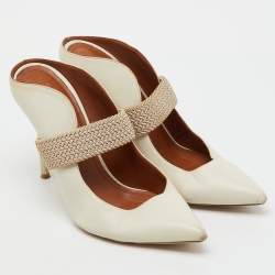 Pre Owned Malone Souliers by Roy Luwolt Off White/Beige Leather Mara Mules Size 39.5