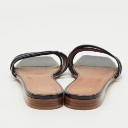 Pre Owned Malone Souliers Black Leather and Canvas Macrame Napa Flat Slides Size 42