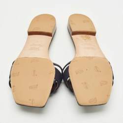 Pre Owned Malone Souliers Black Leather and Canvas Macrame Napa Flat Slides Size 42