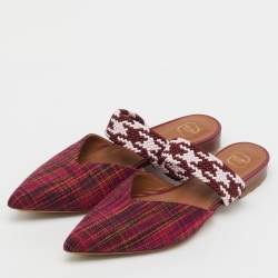Pre Owned Malone Souliers Multicolor Check Canvas and Cord Maisie Flat Mules Size 39
