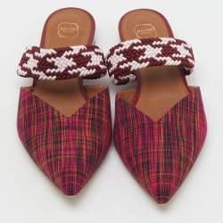 Pre Owned Malone Souliers Multicolor Check Canvas and Cord Maisie Flat Mules Size 39