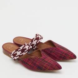 Pre Owned Malone Souliers Multicolor Check Canvas and Cord Maisie Flat Mules Size 39