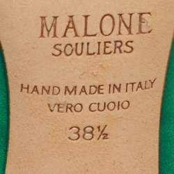 Pre Owned Malone Souliers Green/Rose Gold Satin and Leather Maureen Pointed Toe Mules Size 38.5