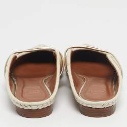 Pre Owned Malone Souliers Cream/Gold Woven Satin and Leather Maureen Flat Mules Size 37.5