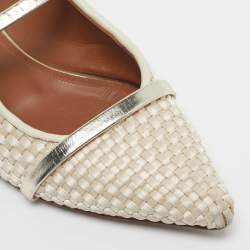 Pre Owned Malone Souliers Cream/Gold Woven Satin and Leather Maureen Flat Mules Size 37.5