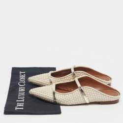 Pre Owned Malone Souliers Cream/Gold Woven Satin and Leather Maureen Flat Mules Size 37.5