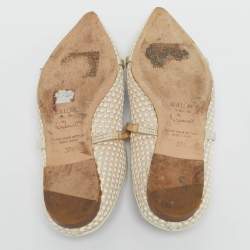 Pre Owned Malone Souliers Cream/Gold Woven Satin and Leather Maureen Flat Mules Size 37.5