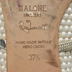 Pre Owned Malone Souliers Cream/Gold Woven Satin and Leather Maureen Flat Mules Size 37.5